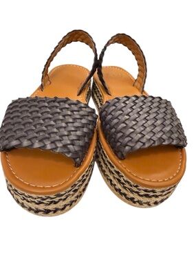 Penelope Chilvers Woven Leather Platform Sandals Navy Size 40 Made in Spain